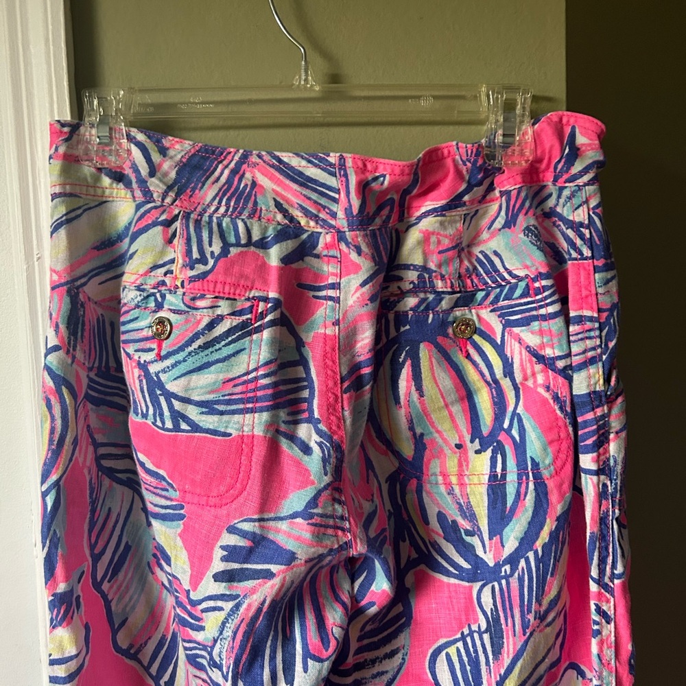 Lilly Pulitzer Linen Floral Print Drawstring Flare Pants Sz 4 - Picture 11 of 11